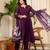 Yufta purple resham embroidery a-line chanderi silk kurta trouser dupatta set