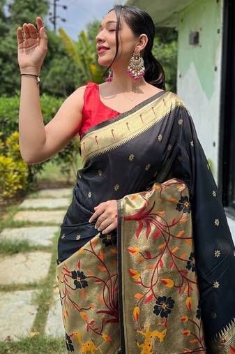 Black Rich Paithani silk blend Saree
