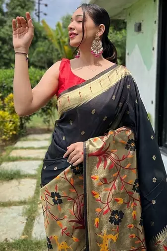 Black Rich Paithani silk blend Saree