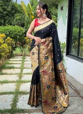 Black Rich Paithani silk blend Saree 2