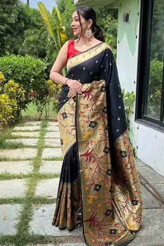 Black Rich Paithani silk blend Saree