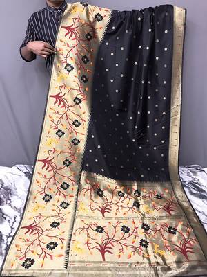 Black Rich Paithani silk blend Saree 3