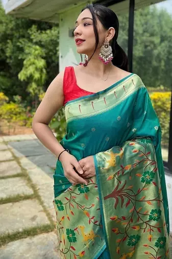 Rama Green Rich Paithani silk blend Saree