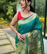 Rama Green Rich Paithani silk blend Saree