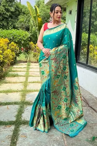 Rama Green Rich Paithani silk blend Saree