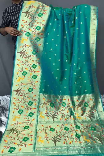 Rama Green Rich Paithani silk blend Saree