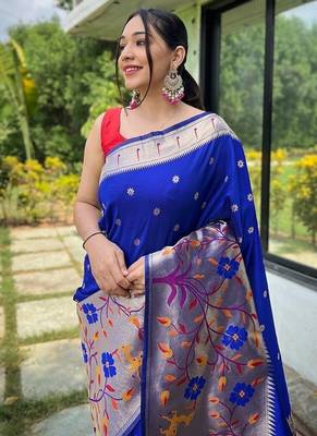 Navy Blue Rich Paithani silk blend Saree 1