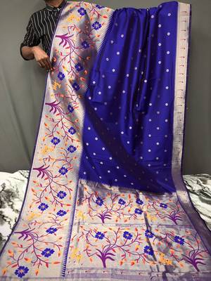 Navy Blue Rich Paithani silk blend Saree 3