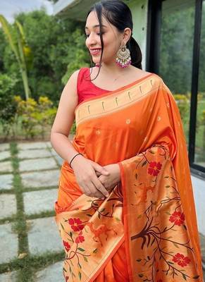 Orange Rich Paithani silk blend Saree 1