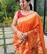 Orange Rich Paithani silk blend Saree