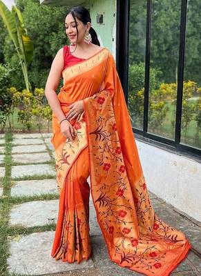 Orange Rich Paithani silk blend Saree 2
