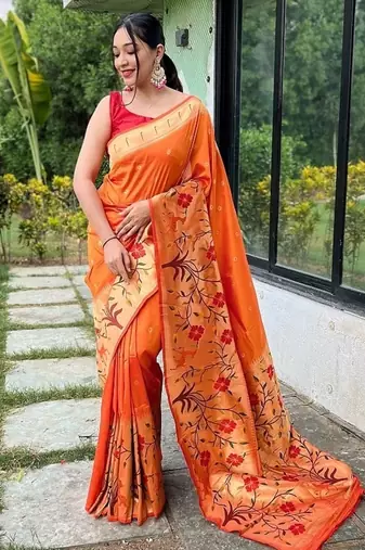 Orange Rich Paithani silk blend Saree