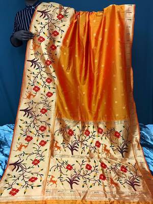 Orange Rich Paithani silk blend Saree 3