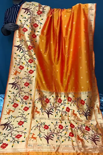Orange Rich Paithani silk blend Saree