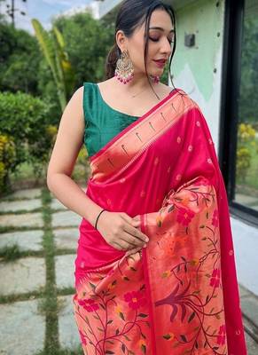 Rani Pink Rich Paithani silk blend Saree 1