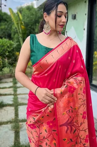 Rani Pink Rich Paithani silk blend Saree