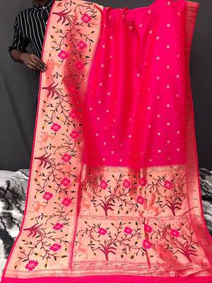 Rani Pink Rich Paithani silk blend Saree 3