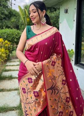Dark Magenta Rich Paithani silk blend Saree 2