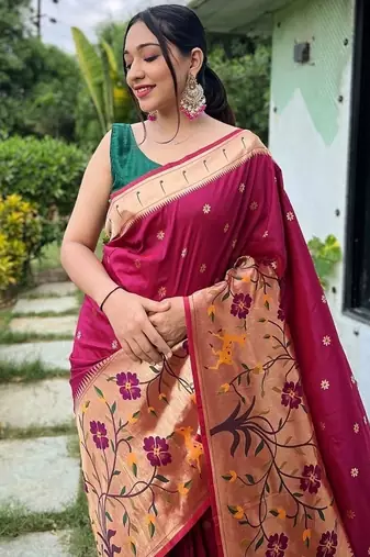 Dark Magenta Rich Paithani silk blend Saree