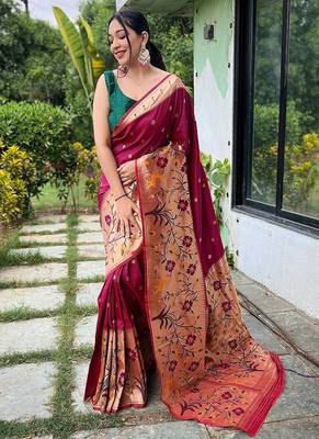 Dark Magenta Rich Paithani silk blend Saree 1
