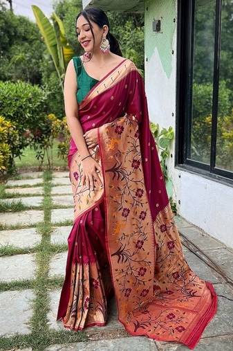 Dark Magenta Rich Paithani silk blend Saree