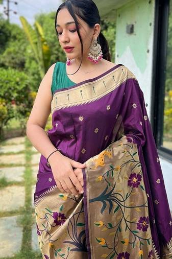 Purple Rich Paithani silk blend Saree