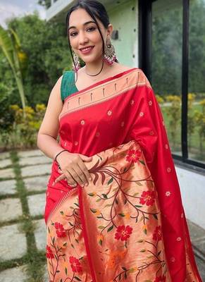 Red Rich Paithani silk blend Saree 1