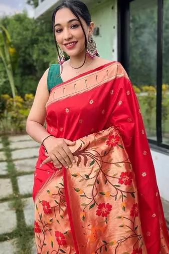 Red Rich Paithani silk blend Saree