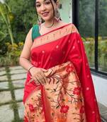 Red Rich Paithani silk blend Saree