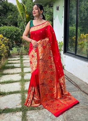 Red Rich Paithani silk blend Saree 2