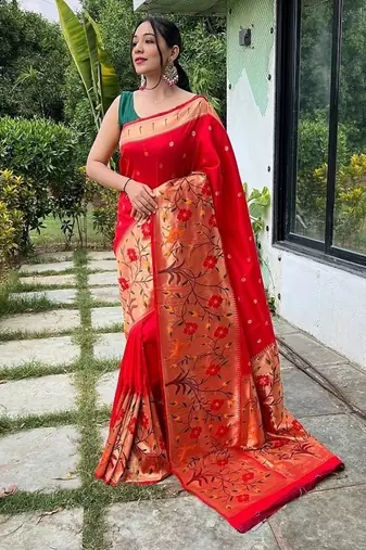 Red Rich Paithani silk blend Saree