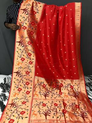 Red Rich Paithani silk blend Saree 3