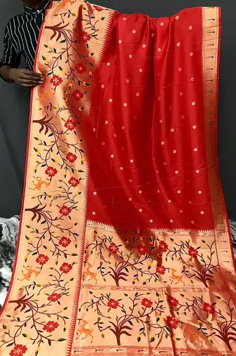 Red Rich Paithani silk blend Saree
