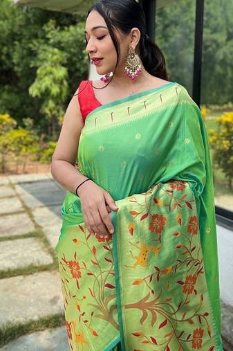Parrot Green Rich Paithani silk blend Saree