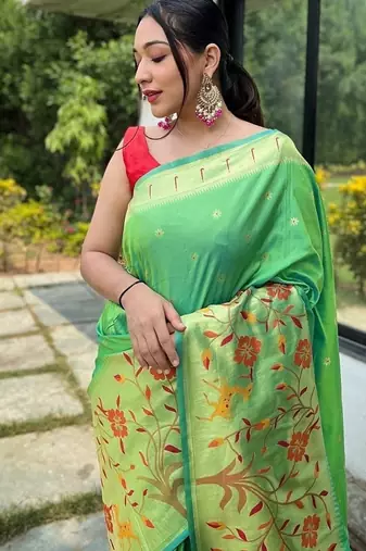 Parrot Green Rich Paithani silk blend Saree