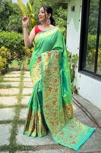Parrot Green Rich Paithani silk blend Saree