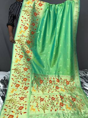 Parrot Green Rich Paithani silk blend Saree 3