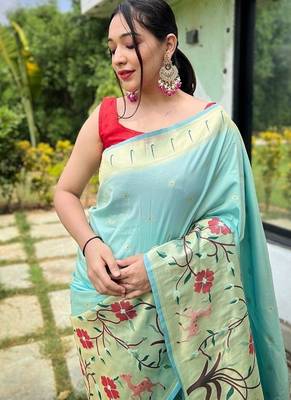 Turquoise Green Rich Paithani silk blend Saree 2