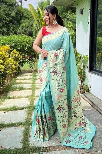 Turquoise Green Rich Paithani silk blend Saree