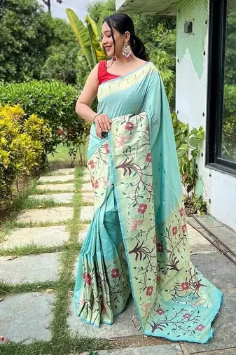 Turquoise Green Rich Paithani silk blend Saree