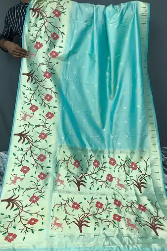 Turquoise Green Rich Paithani silk blend Saree