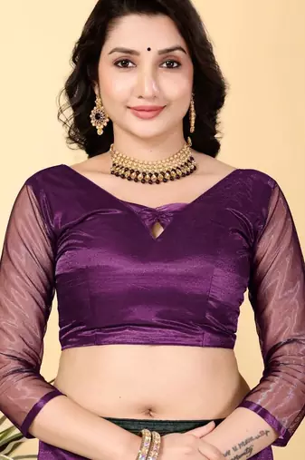Plum Color Twill Net Cut Work Border Saree