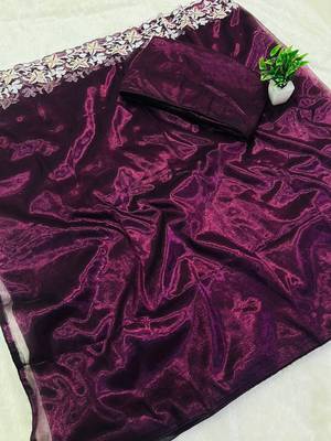 Plum Color Twill Net Cut Work Border Saree 5