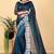 Teal Color Twill Net Cut Work Border Saree