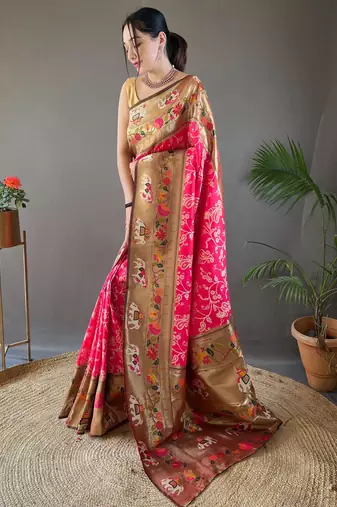 Rani Pink Paithani silk blend Saree