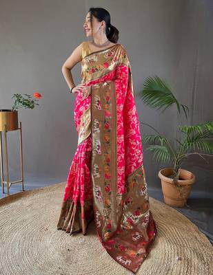 Rani Pink Paithani silk blend Saree 3