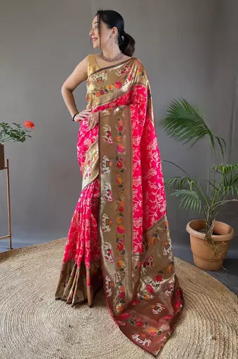 Rani Pink Paithani silk blend Saree