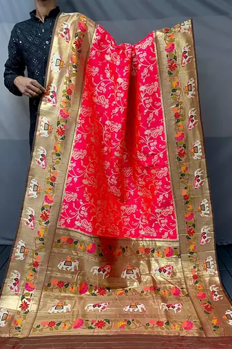 Rani Pink Paithani silk blend Saree