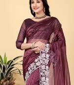 Wine Color Twill Net Cut Work Border Saree