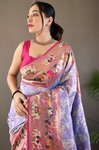 Lavender Paithani silk blend Saree
